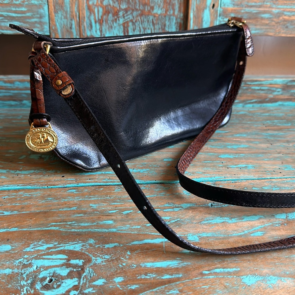 BRAHMIN Black Leather Brown Croc Baguette Crossbody Shoulder Purse Bag